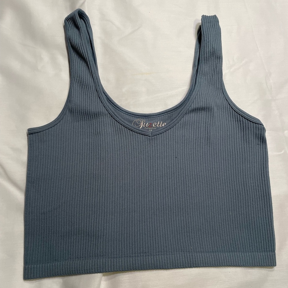 Blue ribbed tank top